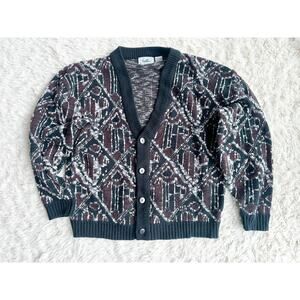 80's Chunky Knit V-Neck Grandpa Cardigan size L